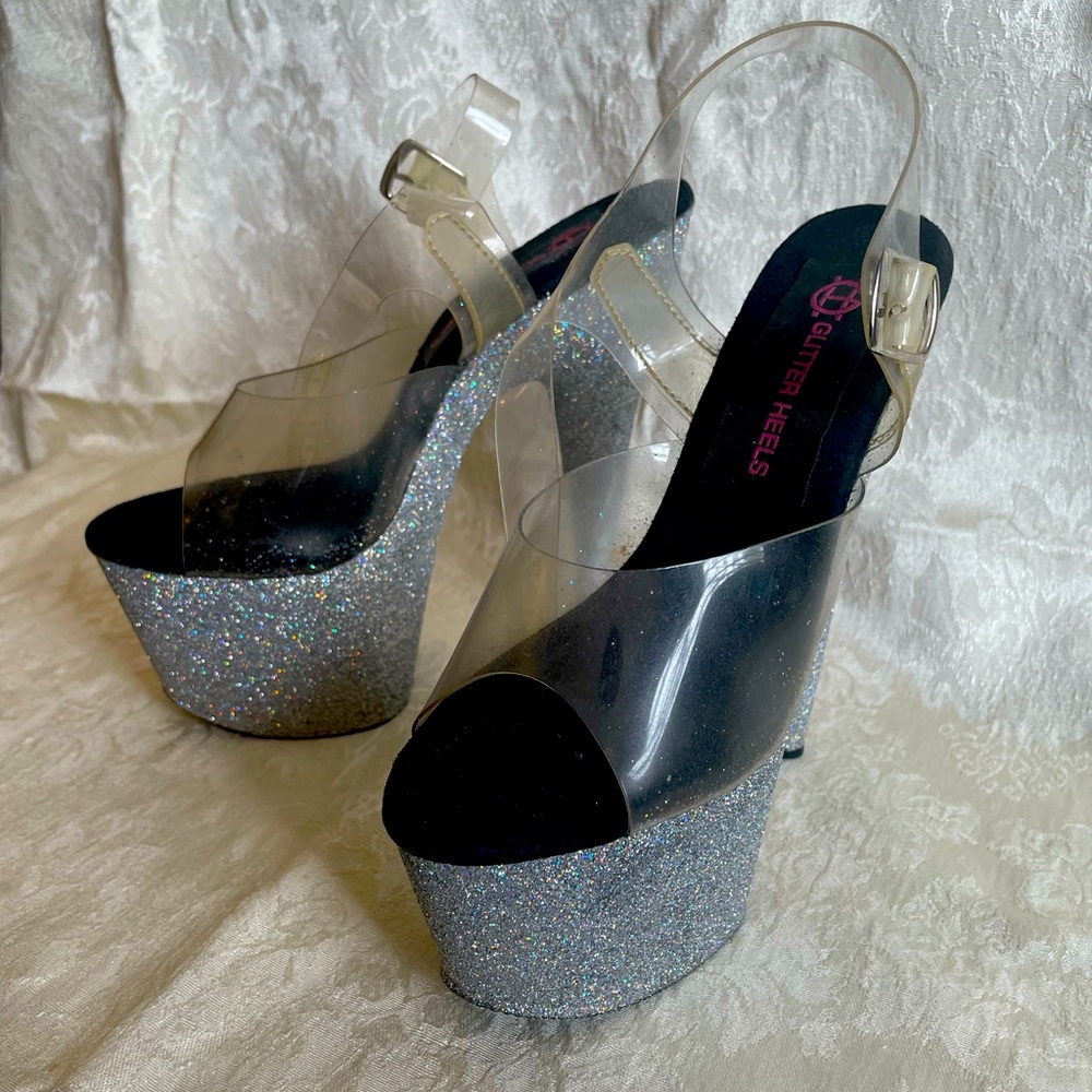 Silver and White Platform Shoes with Sparkle